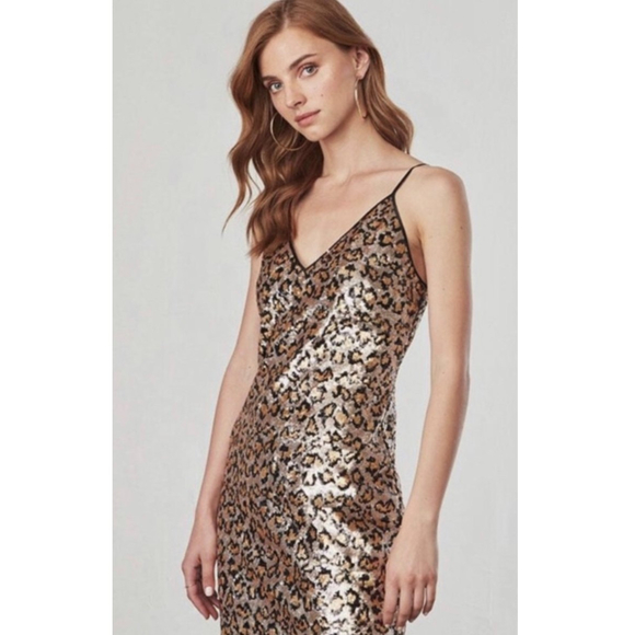BB DAKOTA Gold Leopard Cheetah Sequin Mini Dress - Picture 1 of 7